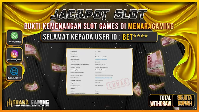MENARAGAMING JACKPOT SLOT PP Rp. 89.000.000,- LUNAS