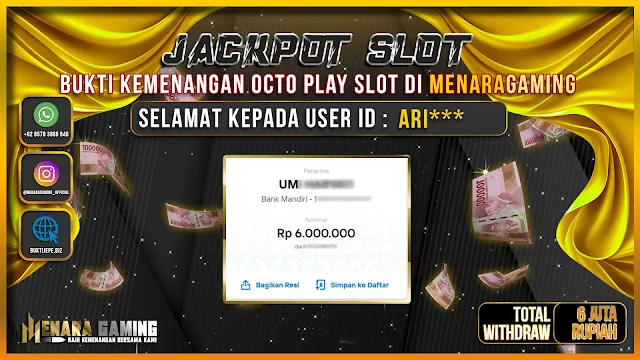 MENARAGAMING JACKPOT OCTOPLAY SLOT Rp. 6.000.000,- LUNAS