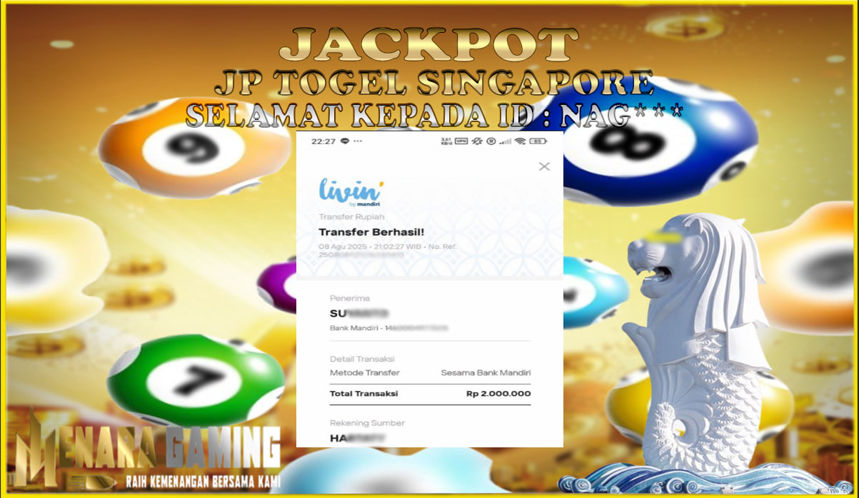 MENARAGAMING JACKPOT TOGEL SINGAPORE Rp. 2.000.000,- LUNAS