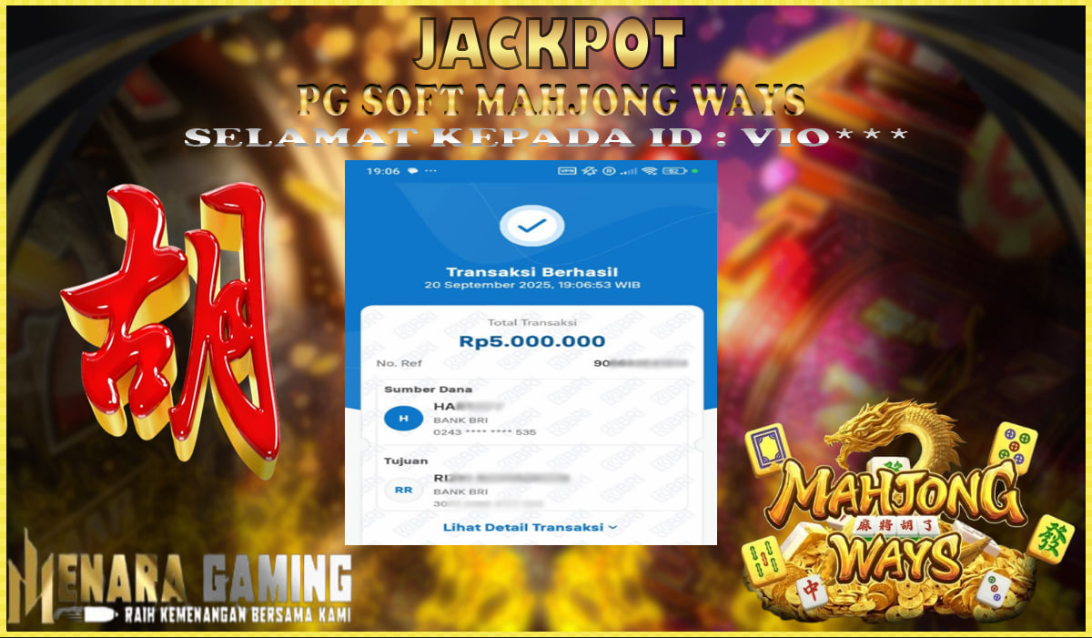 MENARAGAMING JACKPOT PG SOFT MAHJONG WAYS Rp. 5.000.000,- LUNAS