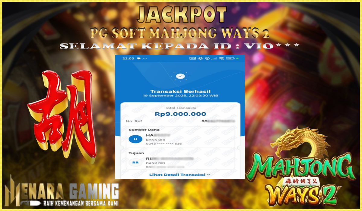 MENARAGAMING JACKPOT PG SOFT MAHJONG WAYS 2 Rp. 9.000.000,- LUNAS