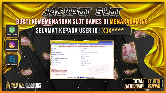 MENARAGAMING JACKPOT SLOT PP Rp. 17.000.000,- LUNAS