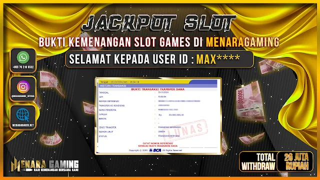 MENARAGAMING JACKPOT SLOT PPY Rp. 20.000.000,- LUNAS