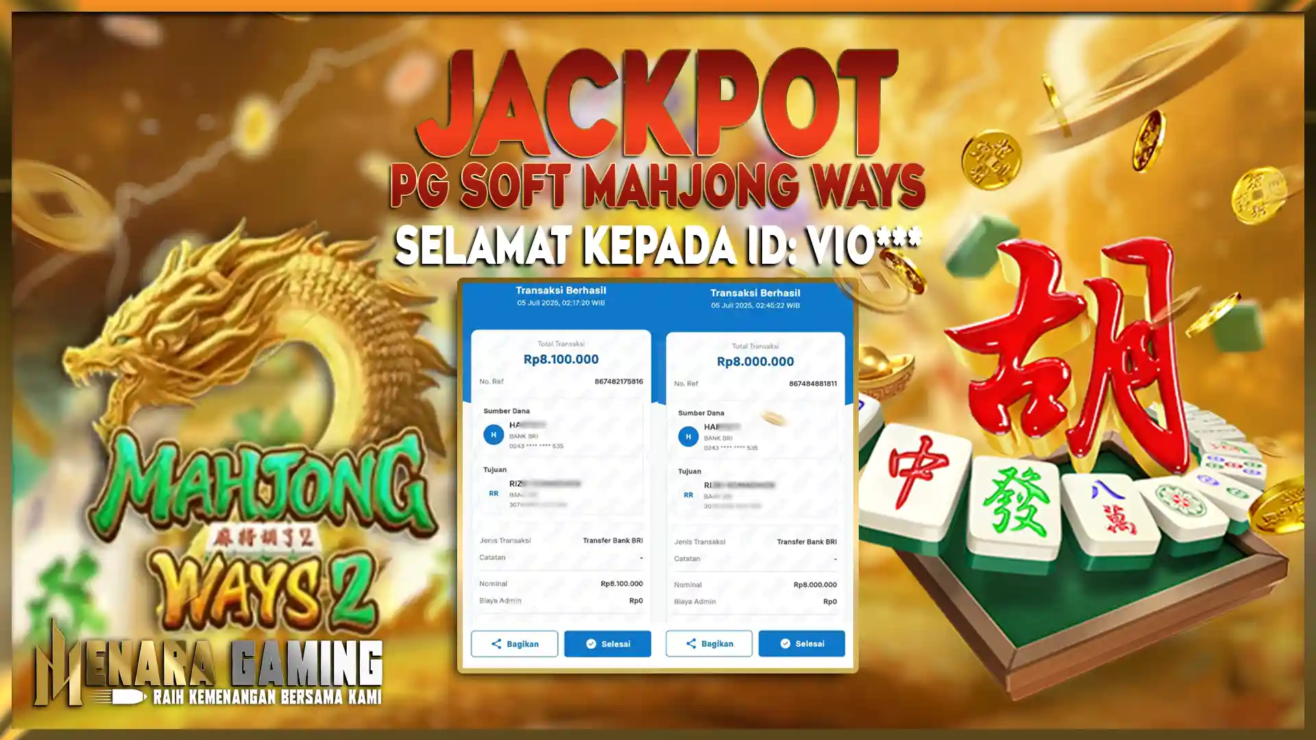 MENARAGAMING JACKPOT PG SOFT  MAHJONG WAYS 2 Rp. 16.100.000,- LUNAS