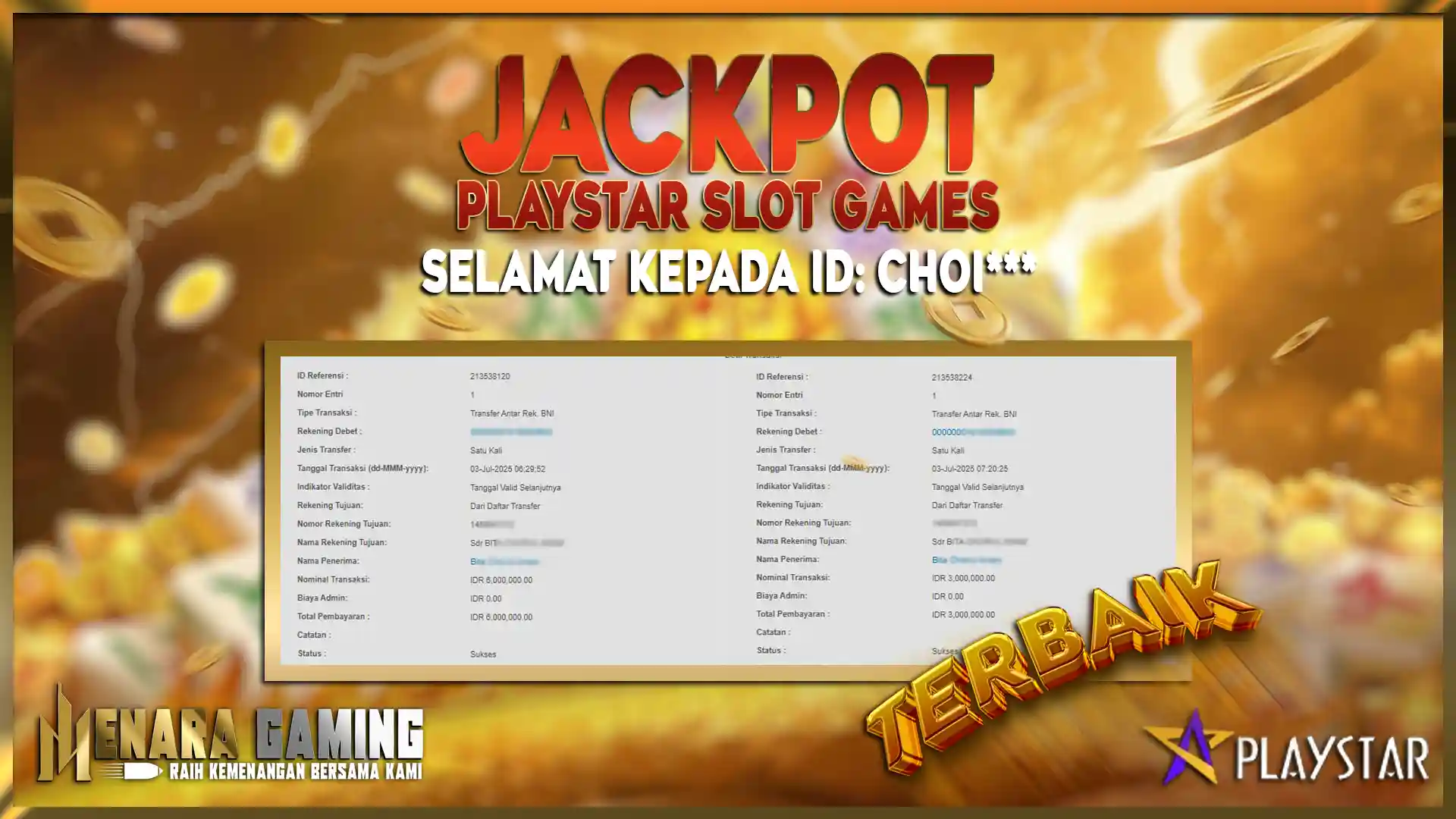 MENARAGAMING JACKPOT PLAYSTAR GAME SLOT  Rp. 9.000.000,- LUNAS