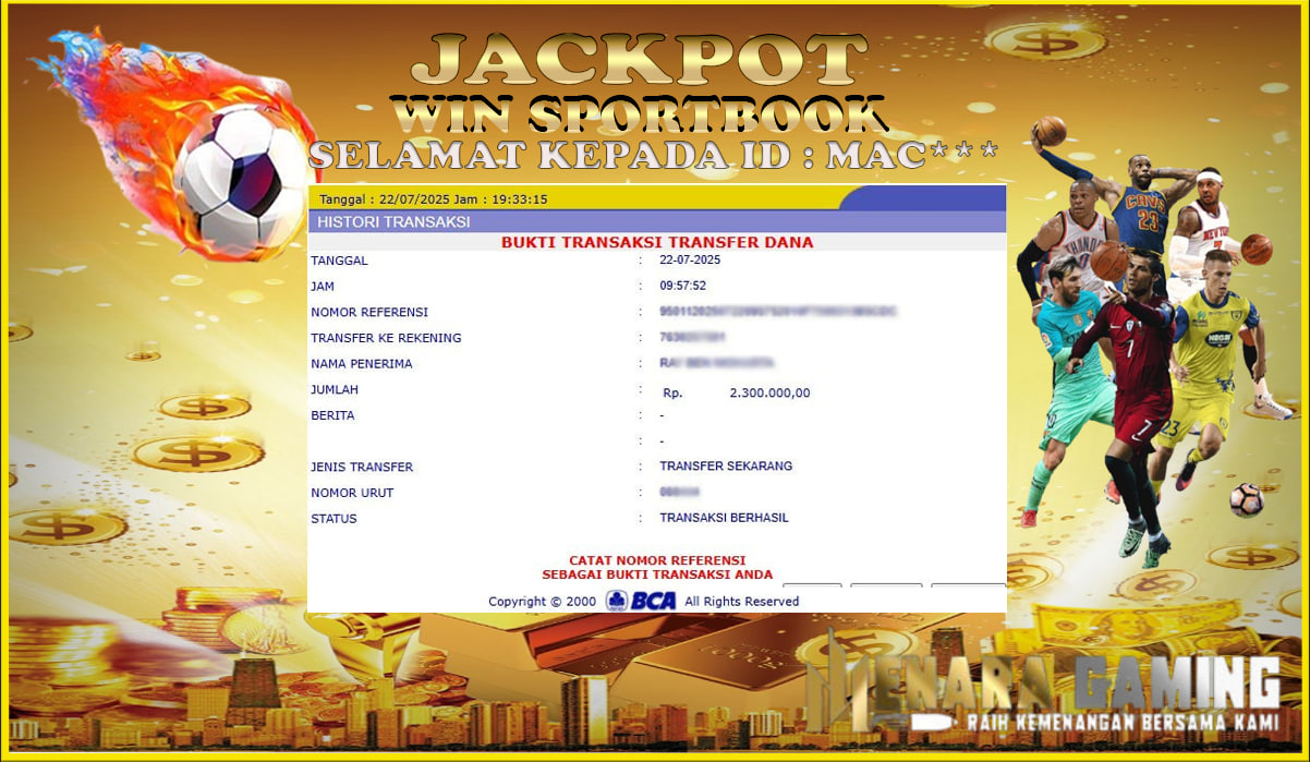MENARAGAMING JACKPOT SPORTSBOOK Rp. 2.000.000,- LUNAS