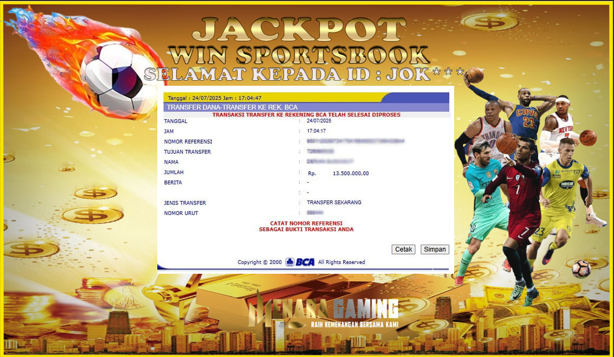 MENARAGAMING JACKPOT SPORTSBOOK Rp. 13.000.000,- LUNAS