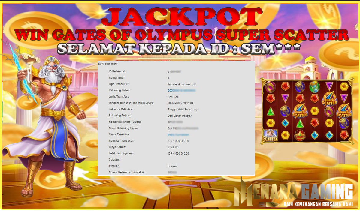 MENARAGAMING JACKPOT PRAGMATIC PLAY GATES OF OLYMPUS SUPER SCATTER Rp. 4.000.000,- LUNAS