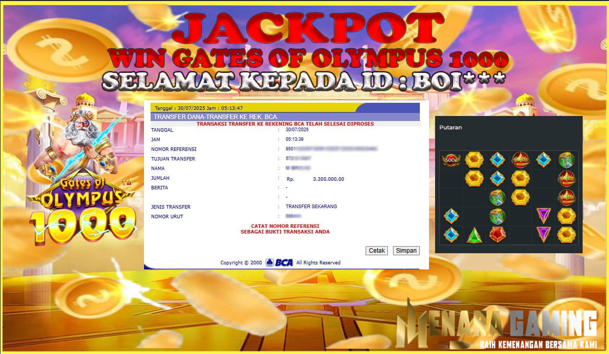 MENARAGAMING JACKPOT PRAGMATIC PLAY GATES OF OLYMPUS 1000  Rp. 3.000.000,- LUNAS