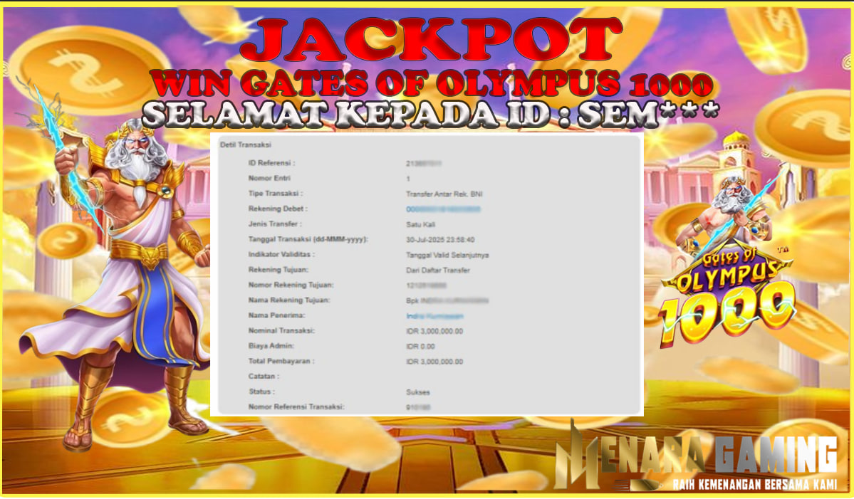 MENARAGAMING JACKPOT PRAGMATIC PLAY GATES OF OLYMPUS 1000  Rp. 3.000.000,- LUNAS