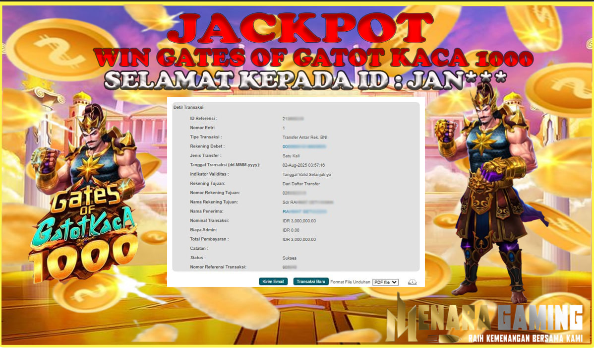 MENARAGAMING JACKPOT PRAGMATIC PLAY GATES OF GATOT KACA 1000  Rp. 3.000.000,- LUNAS