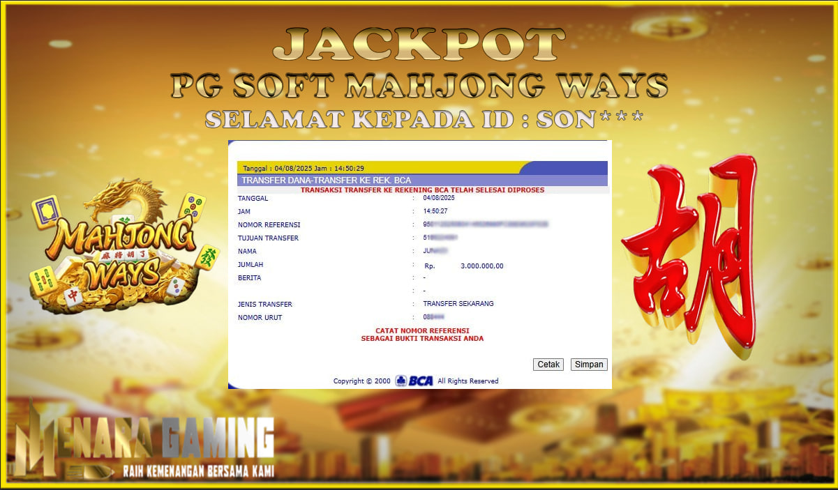 MENARAGAMING JACKPOT PG SOFT MAHJONG WAYS  Rp. 3.000.000,- LUNAS