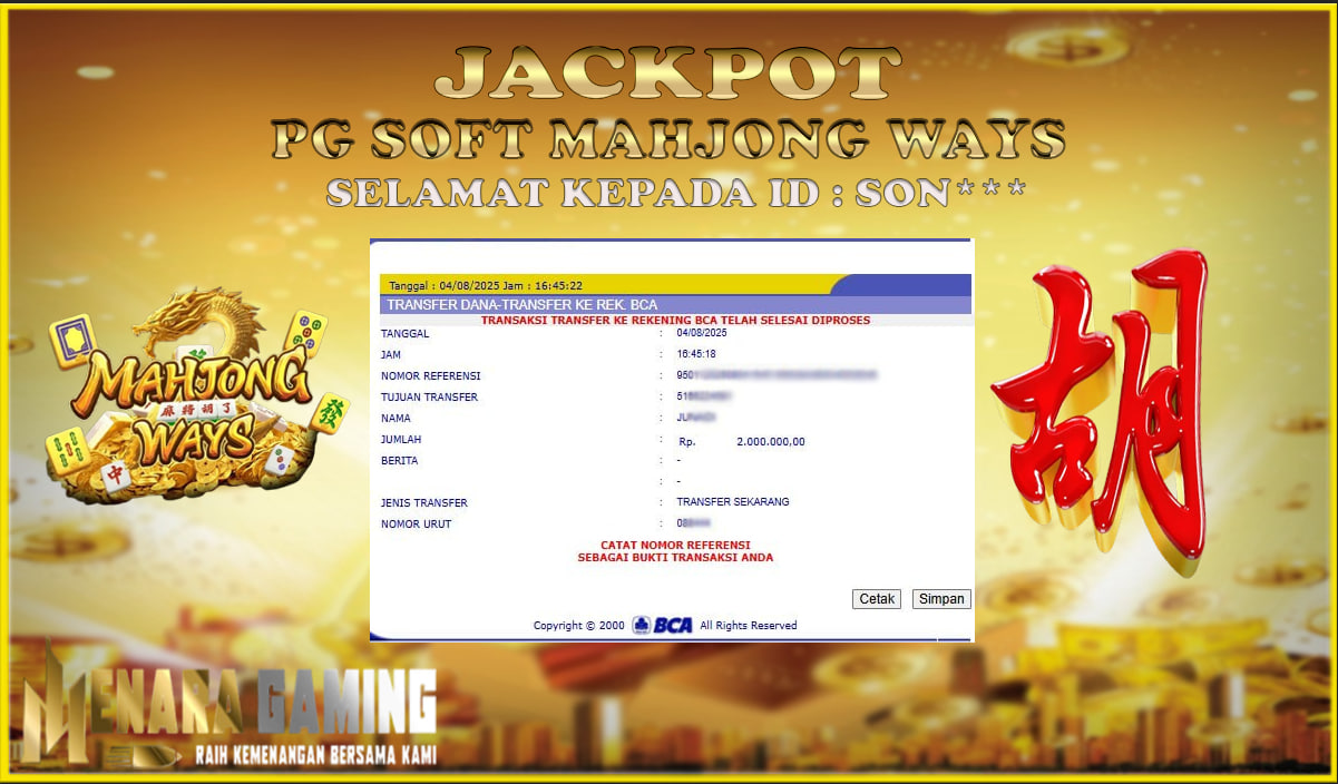 MENARAGAMING JACKPOT PG SOFT MAHJONG WAYS  Rp. 2.000.000,- LUNAS