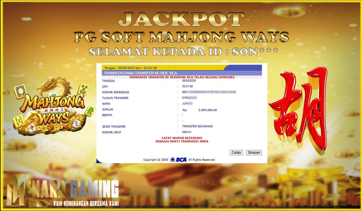 MENARAGAMING JACKPOT PG SOFT MAHJONG WAYS  Rp. 2.000.000,- LUNAS