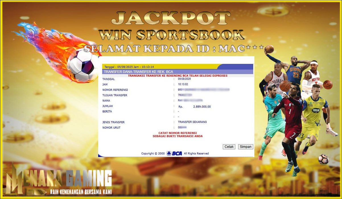 MENARAGAMING JACKPOT SPORTSBOOK Rp. 2.000.000,- LUNAS