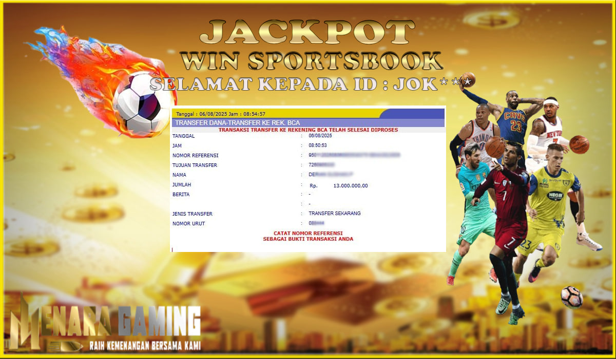 MENARAGAMING JACKPOT SPORTSBOOK Rp. 13.000.000,- LUNAS