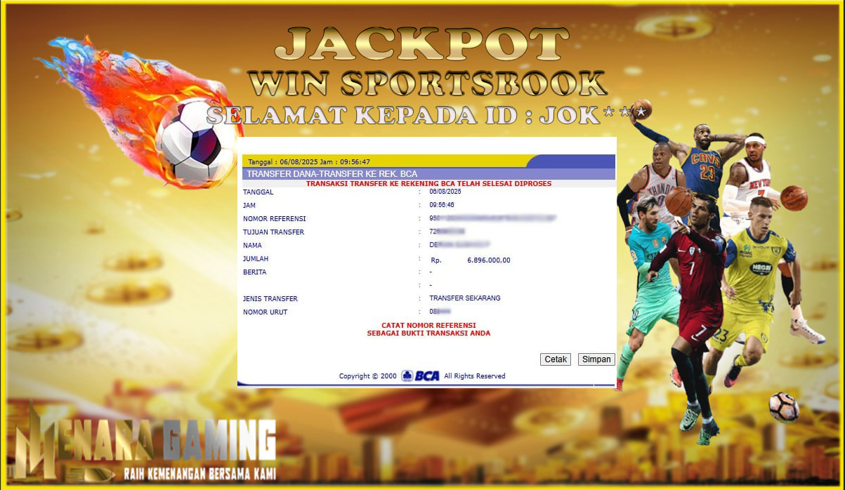 MENARAGAMING JACKPOT SPORTSBOOK Rp. 6.000.000,- LUNAS