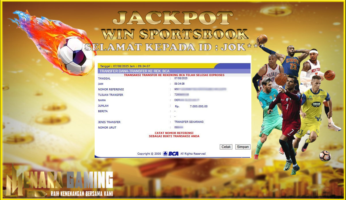 MENARAGAMING JACKPOT SPORTSBOOK Rp. 7.000.000,- LUNAS