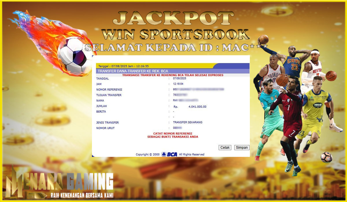 MENARAGAMING JACKPOT SPORTSBOOK Rp. 4.000.000,- LUNAS