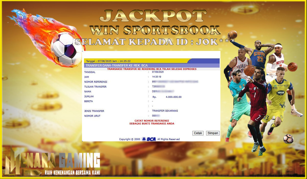 MENARAGAMING JACKPOT SPORTSBOOK Rp. 4.000.000,- LUNAS
