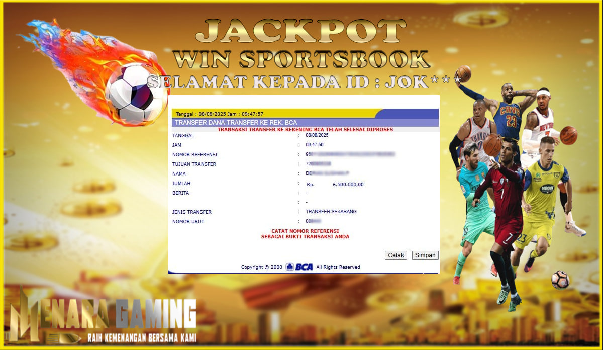 MENARAGAMING JACKPOT SPORTSBOOK Rp. 6.000.000,- LUNAS