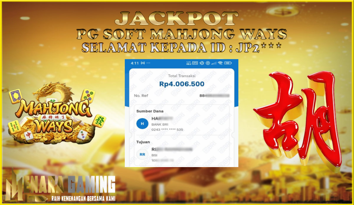 MENARAGAMING JACKPOT PG SOFT MAHJONG WAYS  Rp. 4.000.000,- LUNAS