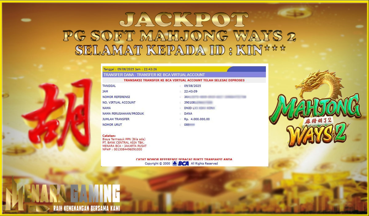 MENARAGAMING JACKPOT PG SOFT MAHJONG WAYS 2 Rp. 4.000.000,- LUNAS