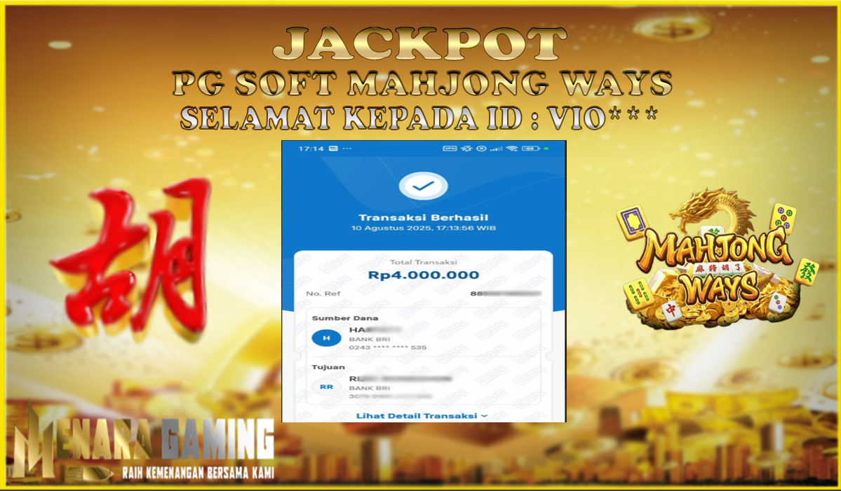 MENARAGAMING JACKPOT PG SOFT MAHJONG WAYS Rp. 4.000.000,- LUNAS