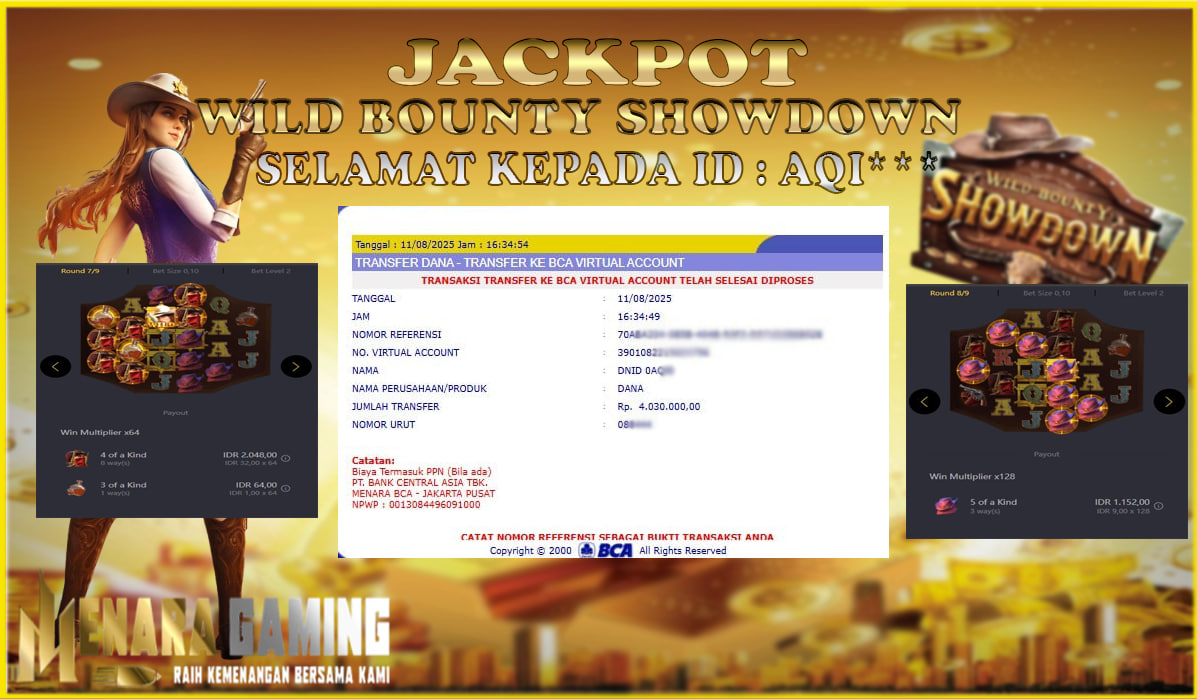 MENARAGAMING JACKPOT PG SOFT WILD BOUNTY SHOWDOWN Rp. 4.000.000,- LUNAS