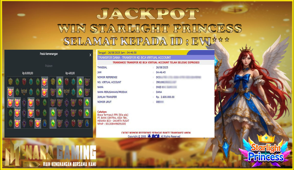 MENARAGAMING JACKPOT PRAGMATIC PLAY STARLIGHT PRINCESS Rp. 2.000.000,- LUNAS