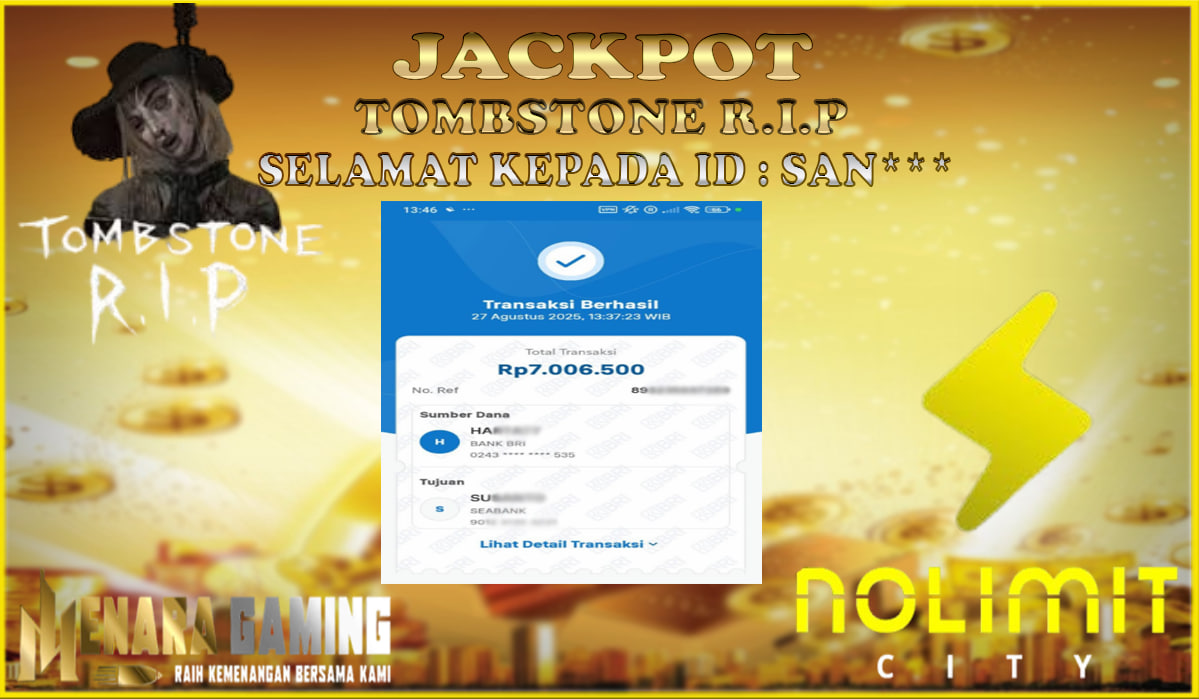 MENARAGAMING JACKPOT NOLIMIT CITY TOMBSTONE R.I.P Rp. 7.000.000,- LUNAS