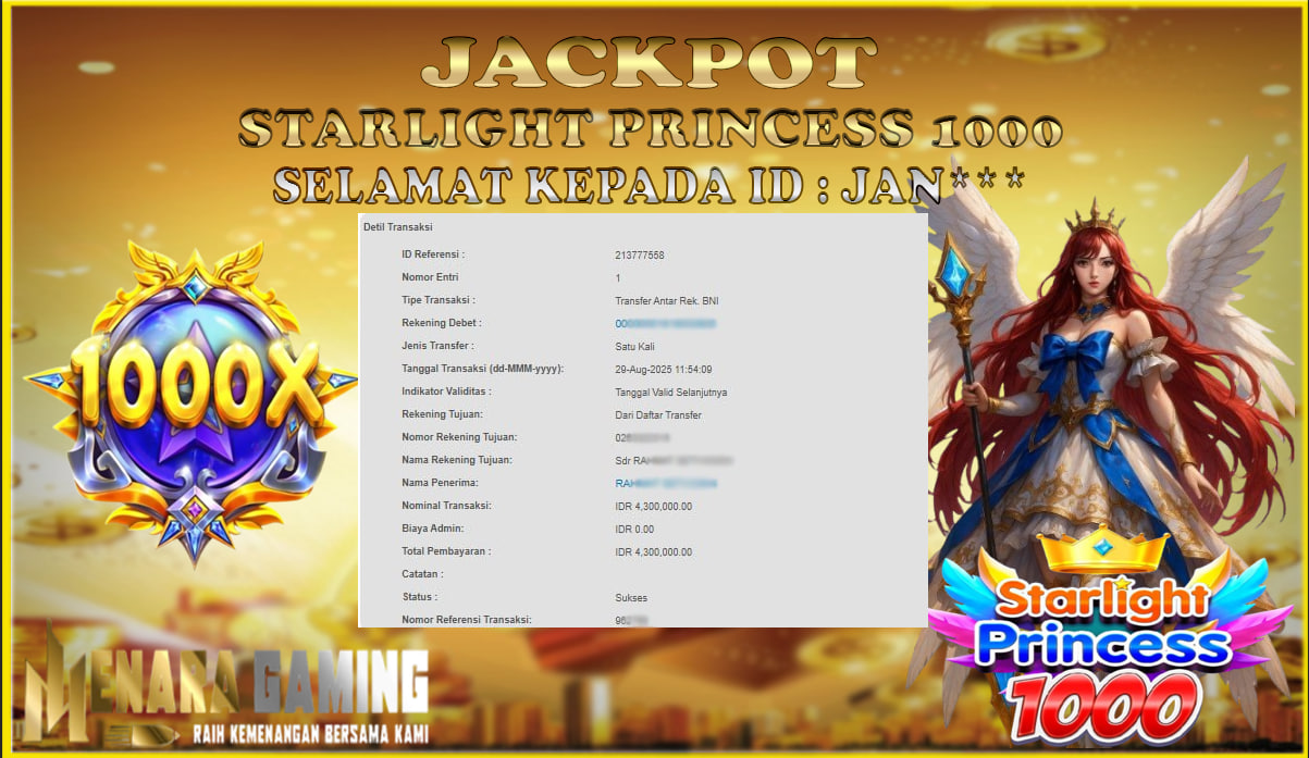 MENARAGAMING JACKPOT PRAGMATIC PLAY STARLIGHT PRINCESS 1000 Rp. 4.000.000,- LUNAS