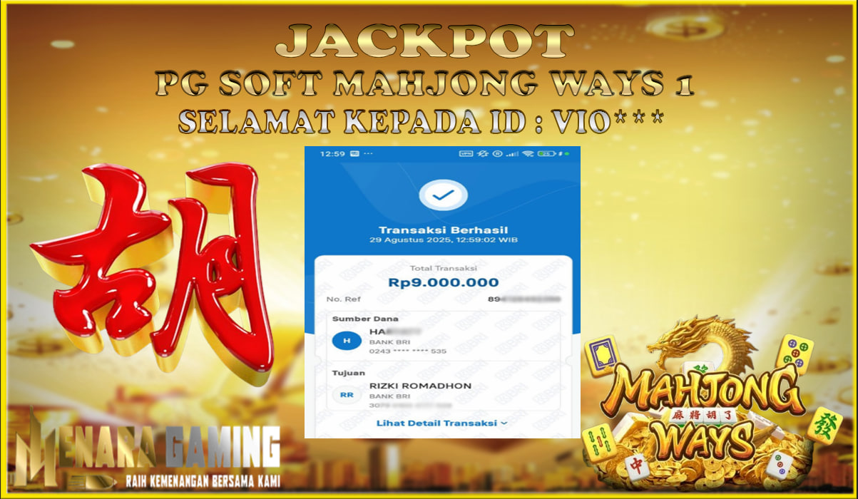 MENARAGAMING JACKPOT PG SOFT MAHJONG WAYS Rp. 9.000.000,- LUNAS