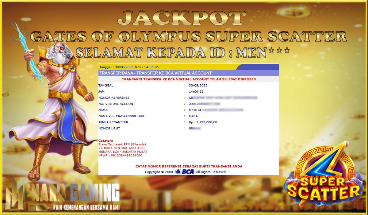 MENARAGAMING JACKPOT PRAGMATIC PLAY GATES OF OLYMPUS SUPER SCATTER Rp. 2.000.000,- LUNAS