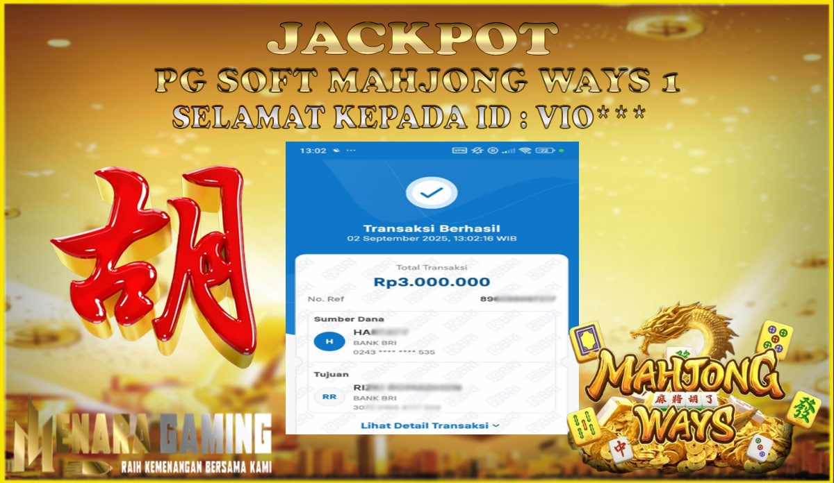 MENARAGAMING JACKPOT PG SOFT MAHJONG WAYS Rp. 3.000.000,- LUNAS