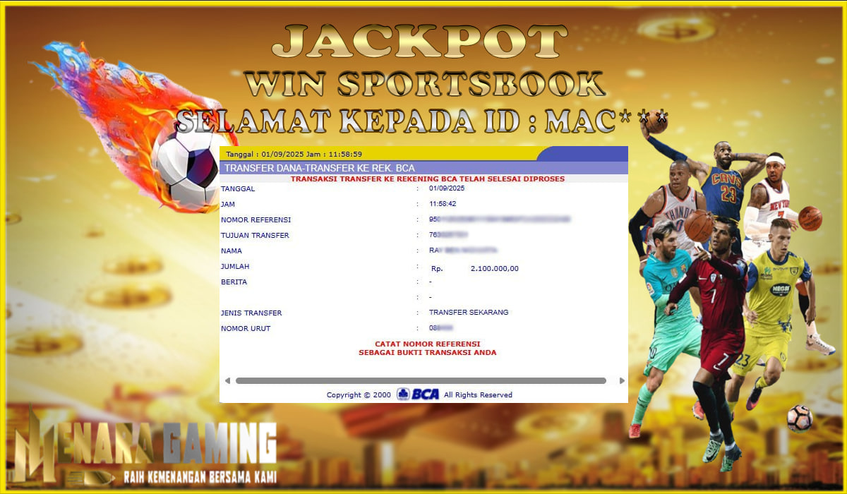 MENARAGAMING JACKPOT SPORTSBOOK Rp. 2.000.000,- LUNAS