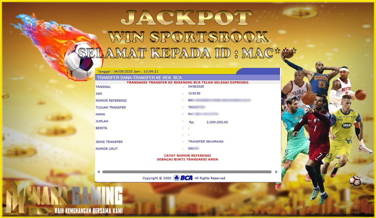 MENARAGAMING JACKPOT SPORTSBOOK Rp. 2.000.000,- LUNAS