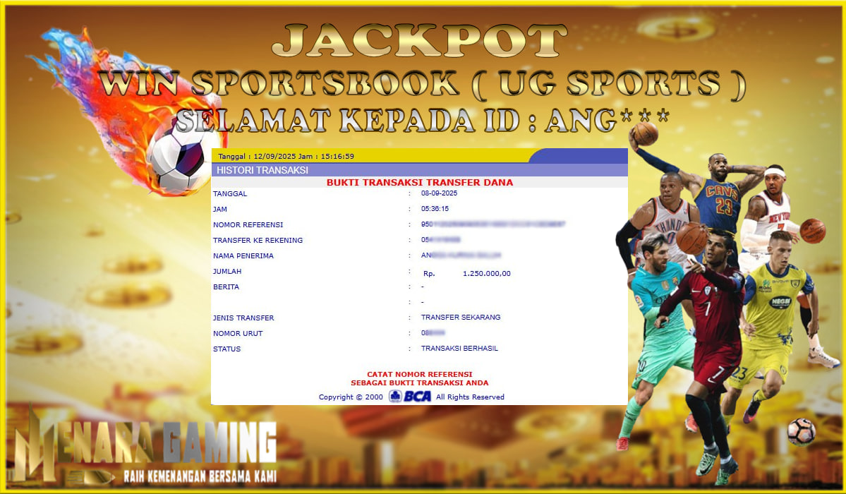 MENARAGAMING JACKPOT SPORTSBOOK ( UG SPORTS ) Rp. 1.000.000,- LUNAS