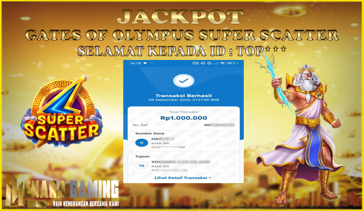 MENARAGAMING JACKPOT PRAGMATIC PLAY GATES OF OLYMPUS SUPER SCATTER Rp. 1.000.000,- LUNAS