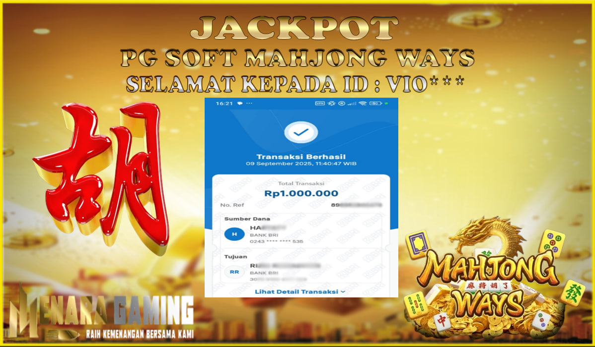 MENARAGAMING JACKPOT PG SOFT MAHJONG WAYS Rp. 1.000.000,- LUNAS