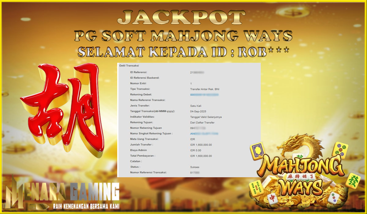MENARAGAMING JACKPOT PG SOFT MAHJONG WAYS Rp. 1.000.000,- LUNAS