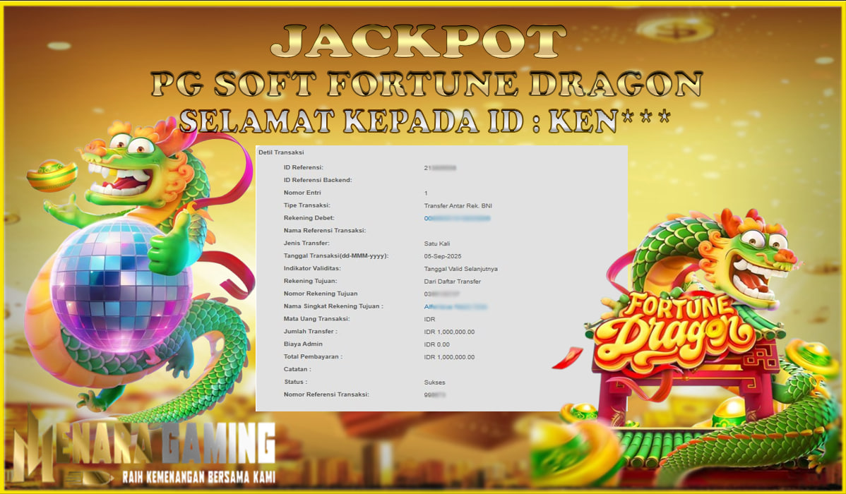MENARAGAMING JACKPOT PG SOFT FORTUNE DRAGON Rp. 1.000.000,- LUNAS