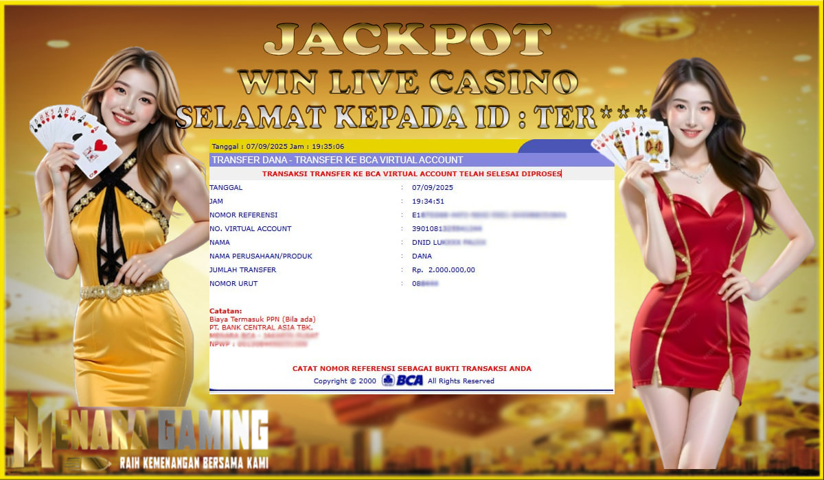 MENARAGAMING JACKPOT LIVE CASINO Rp. 2.000.000,- LUNAS