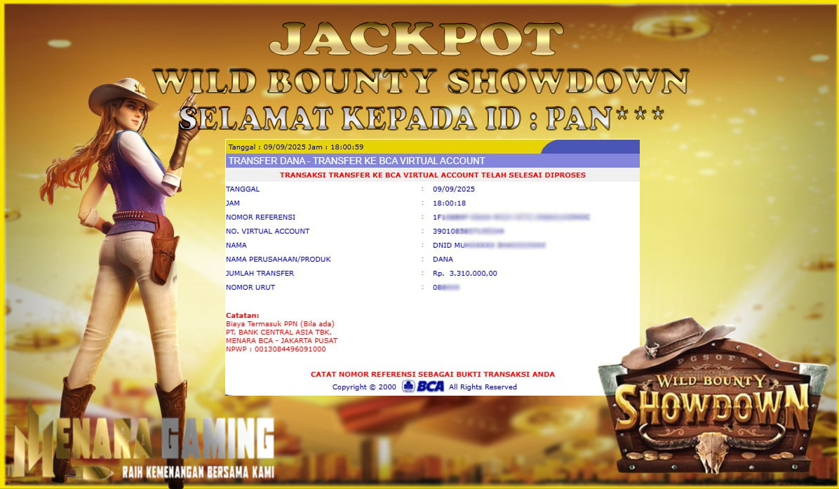 MENARAGAMING JACKPOT PG SOFT WILD BOUNTY SHOWDOWN Rp. 3.000.000,- LUNAS