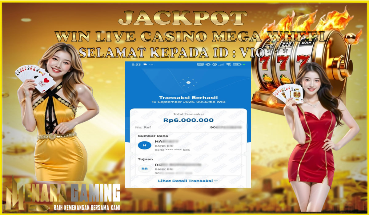 MENARAGAMING JACKPOT LIVE CASINO MEGA WHEEL Rp. 6.000.000,- LUNAS