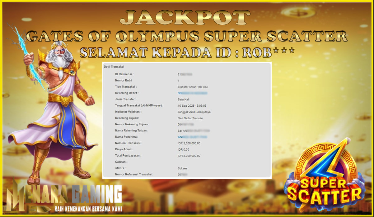 MENARAGAMING JACKPOT PRAGMATIC PLAY GATES OF OLYMPUS SUPER SCATTER Rp. 3.000.000,- LUNAS
