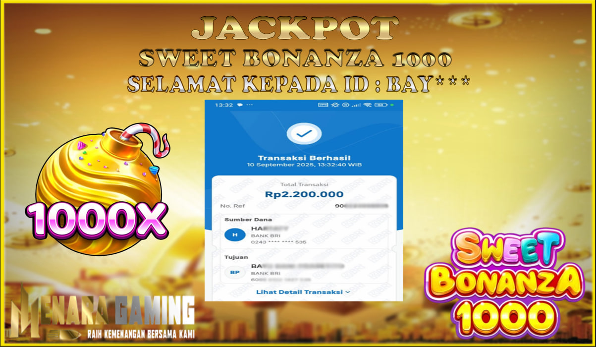 MENARAGAMING JACKPOT PRAGMATIC PLAY SWEET BONANZA 1000 Rp. 2.000.000,- LUNAS