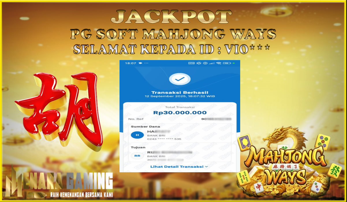 MENARAGAMING JACKPOT PG SOFT MAHJONG WAYS Rp. 30.000.000,- LUNAS