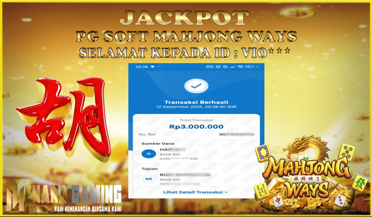 MENARAGAMING JACKPOT PG SOFT MAHJONG WAYS Rp. 3.000.000,- LUNAS
