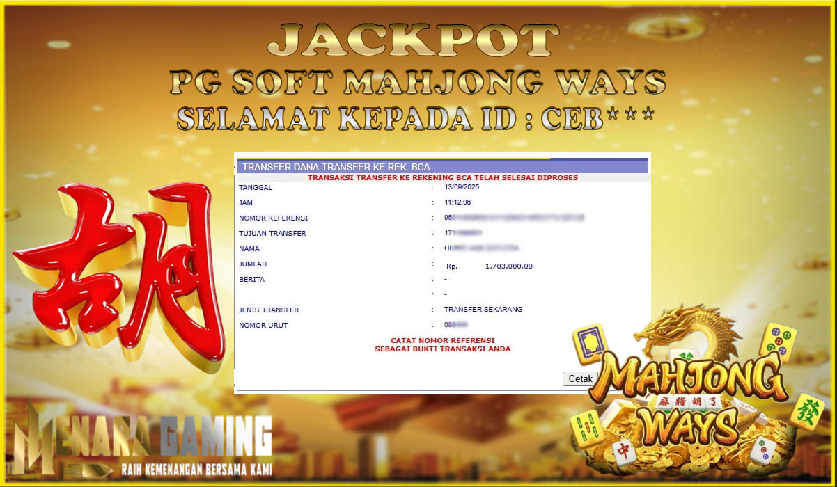 MENARAGAMING JACKPOT PG SOFT MAHJONG WAYS Rp. 1.000.000,- LUNAS